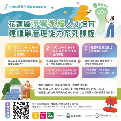 【Forward 協助轉知】花蓮縣政府免費碳管理系列課程開放報名（ISO 14064-1、ISO 14067、產品碳足跡工作坊）